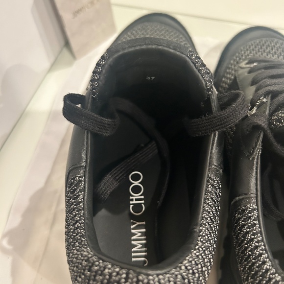 Jimmy Choo White Leather And Glitter Lace Up London Sneakers  JIMMY CHOO glitter mesh lace-up sneakers